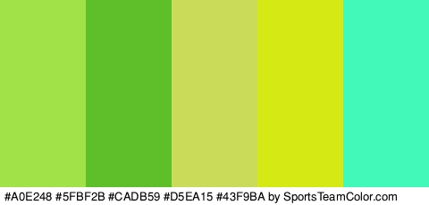 #A0E248 #5FBF2B #CADB59 #D5EA15 #43F9BA Colors