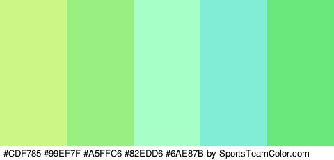 #CDF785 #99EF7F #A5FFC6 #82EDD6 #6AE87B Colors