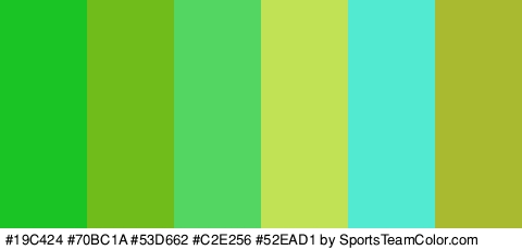 #19C424 #70BC1A #53D662 #C2E256 #52EAD1 #AABA30 Colors