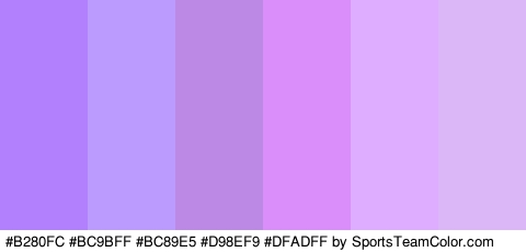 #B280FC #BC9BFF #BC89E5 #D98EF9 #DFADFF #DCB7F7 Colors