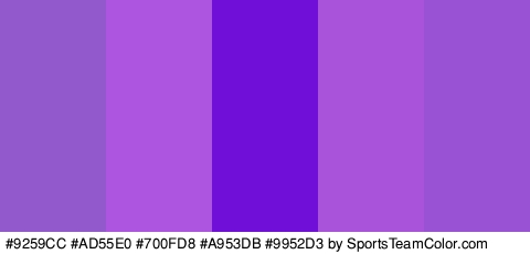 #9259CC #AD55E0 #700FD8 #A953DB #9952D3 Colors