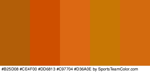 #B25D08 #CE4F00 #DD6813 #C97704 #D36A0E Colors