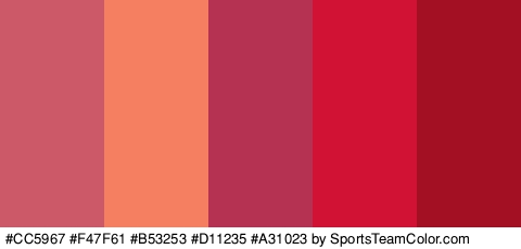 #CC5967 #F47F61 #B53253 #D11235 #A31023 Colors