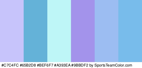 #C7C4FC #65B2D8 #BEF6F7 #A393EA #9BBDF2 #77BCEA Colors