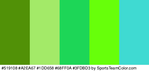 #519108 #A2EA67 #1DD658 #68FF0A #3FDBD3 Colors