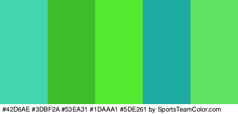 #42D6AE #3DBF2A #53EA31 #1DAAA1 #5DE261 Colors