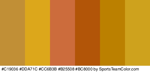 #C19036 #DDA71C #CC6B3B #B25508 #BC8000 #CEA21C Colors