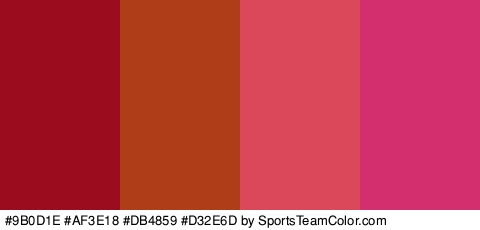 #9B0D1E #AF3E18 #DB4859 #D32E6D Colors