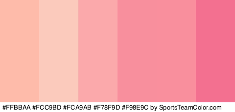 #FFBBAA #FCC9BD #FCA9AB #F78F9D #F98E9C #F47091 Colors