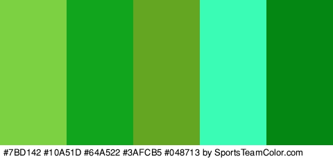 #7BD142 #10A51D #64A522 #3AFCB5 #048713 Colors