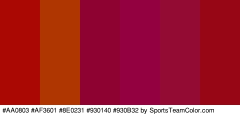 #AA0803 #AF3601 #8E0231 #930140 #930B32 #960614 Colors