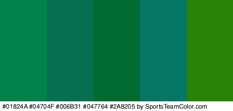 #01824A #04704F #006B31 #047764 #2A8205 Colors