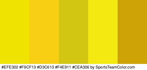 #EFE302 #F9CF13 #D3C613 #F4E911 #CEA306 Colors