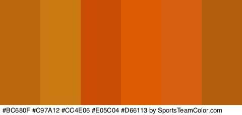 #BC680F #C97A12 #CC4E06 #E05C04 #D66113 #B25F0C Colors