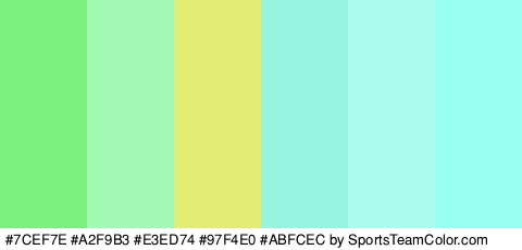 #7CEF7E #A2F9B3 #E3ED74 #97F4E0 #ABFCEC #96FFF1 Colors