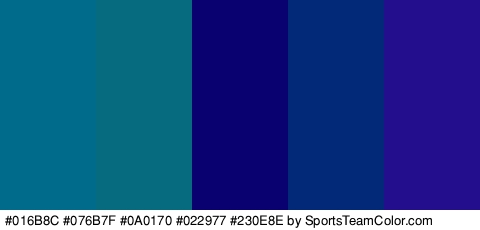 #016B8C #076B7F #0A0170 #022977 #230E8E Colors