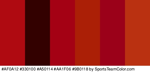 #AF0A12 #330100 #A50114 #AA1F06 #9B0118 #BA3112 Colors