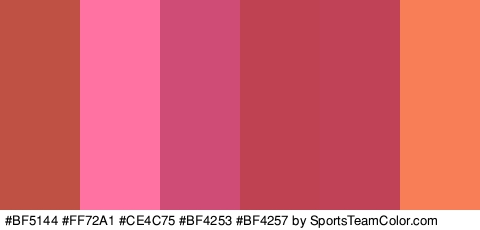 #BF5144 #FF72A1 #CE4C75 #BF4253 #BF4257 #F77E56 Colors