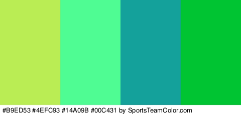 #B9ED53 #4EFC93 #14A09B #00C431 Colors