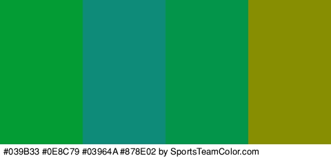 #039B33 #0E8C79 #03964A #878E02 Colors