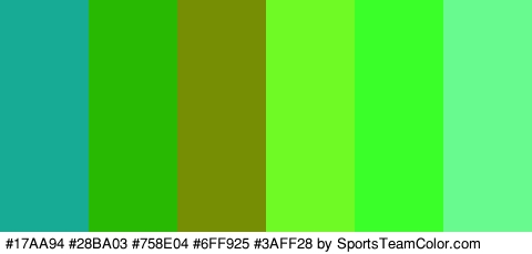 #17AA94 #28BA03 #758E04 #6FF925 #3AFF28 #68F98F Colors