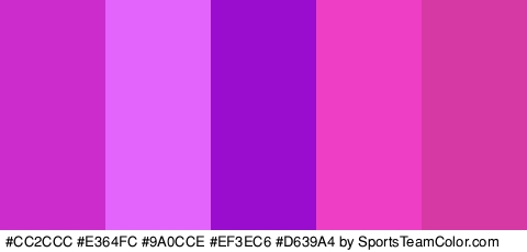 #CC2CCC #E364FC #9A0CCE #EF3EC6 #D639A4 Colors