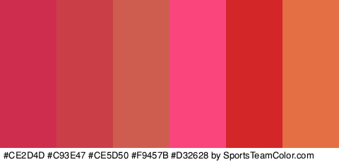 #CE2D4D #C93E47 #CE5D50 #F9457B #D32628 #E56F44 Colors