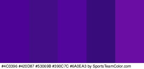 #4C0396 #420D87 #53069B #390C7C #6A0EA3 Colors