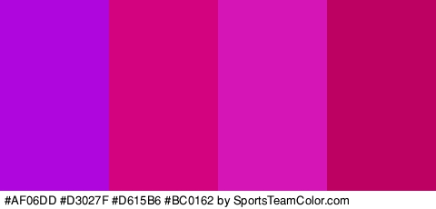 #AF06DD #D3027F #D615B6 #BC0162 Colors