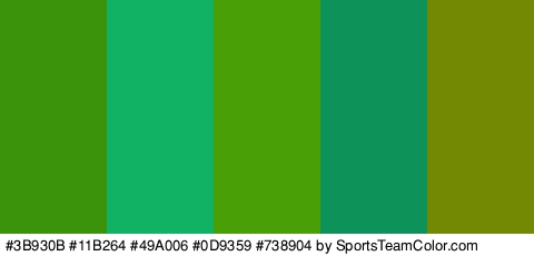 #3B930B #11B264 #49A006 #0D9359 #738904 Colors