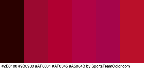 #2B0100 #9B0930 #AF0031 #AF0345 #A5064B #BA102A Colors