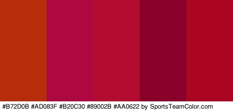 #B72D0B #AD083F #B20C30 #89002B #AA0622 Colors