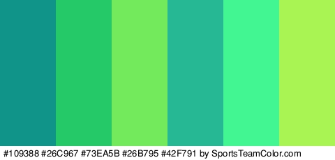 #109388 #26C967 #73EA5B #26B795 #42F791 #A9F453 Colors