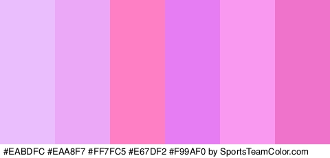 #EABDFC #EAA8F7 #FF7FC5 #E67DF2 #F99AF0 #EF73CA Colors