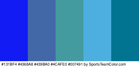 #131BF4 #4368A8 #439BA0 #4CAFE0 #007491 Colors