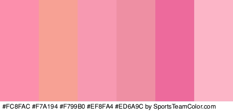 #FC8FAC #F7A194 #F799B0 #EF8FA4 #ED6A9C #FCB5C7 Colors