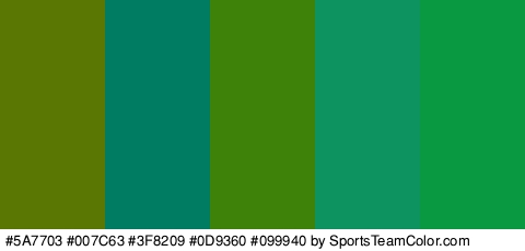 #5A7703 #007C63 #3F8209 #0D9360 #099940 Colors