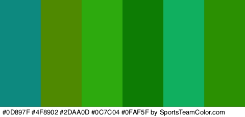 #0D897F #4F8902 #2DAA0D #0C7C04 #0FAF5F #2B9102 Colors