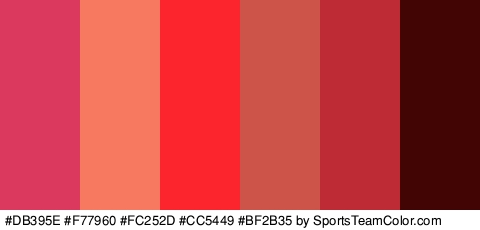 #DB395E #F77960 #FC252D #CC5449 #BF2B35 #420503 Colors