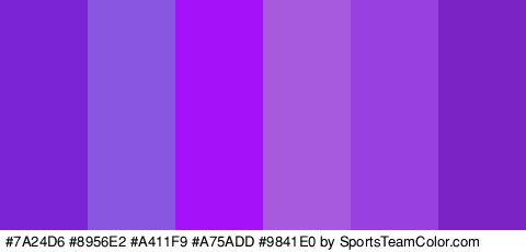 #7A24D6 #8956E2 #A411F9 #A75ADD #9841E0 #7B23C4 Colors