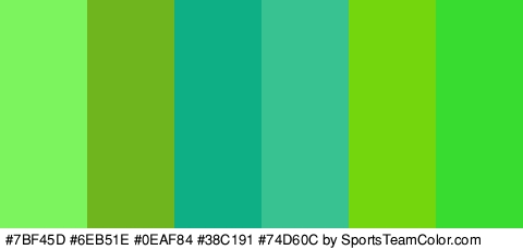 #7BF45D #6EB51E #0EAF84 #38C191 #74D60C #38DB30 Colors