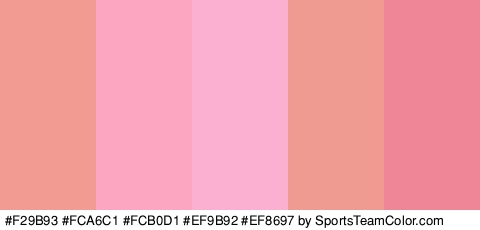 #F29B93 #FCA6C1 #FCB0D1 #EF9B92 #EF8697 Colors