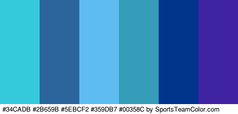 #34CADB #2B659B #5EBCF2 #359DB7 #00358C #3F23A3 Colors