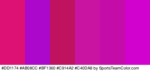 #DD1174 #AB08CC #BF1360 #C914A2 #C40DA8 #D102CD Colors