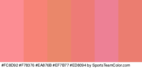 #FC8D92 #F78376 #EA876B #EF7B77 #ED8094 #EA7C70 Colors