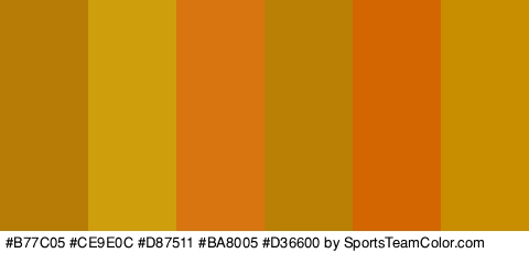 #B77C05 #CE9E0C #D87511 #BA8005 #D36600 #C98D00 Colors