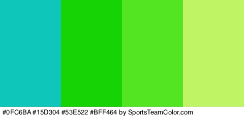 #0FC6BA #15D304 #53E522 #BFF464 Colors