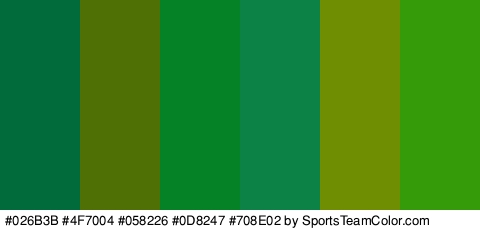 #026B3B #4F7004 #058226 #0D8247 #708E02 #359B09 Colors