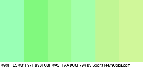 #99FFB5 #81F97F #98FC8F #A3FFAA #C0F794 #D0F799 Colors