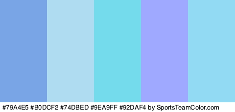 #79A4E5 #B0DCF2 #74DBED #9EA9FF #92DAF4 Colors